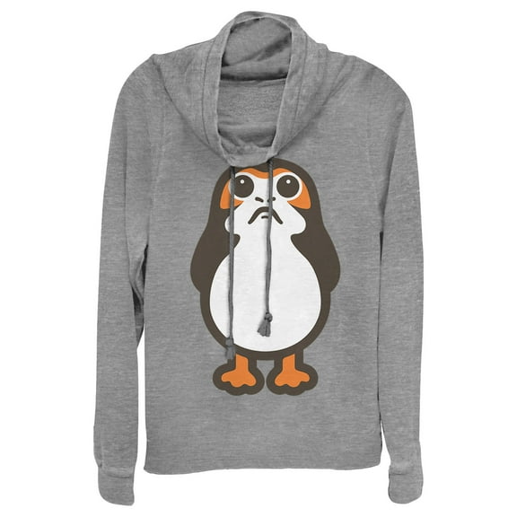 Junior's Star Wars The Last Jedi Porg Cartoon  Cowl Neck Sweatshirt Gray Heather Medium
