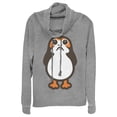 thumbnail image 1 of Junior's Star Wars The Last Jedi Porg Cartoon  Cowl Neck Sweatshirt Gray Heather X Small, 1 of 3