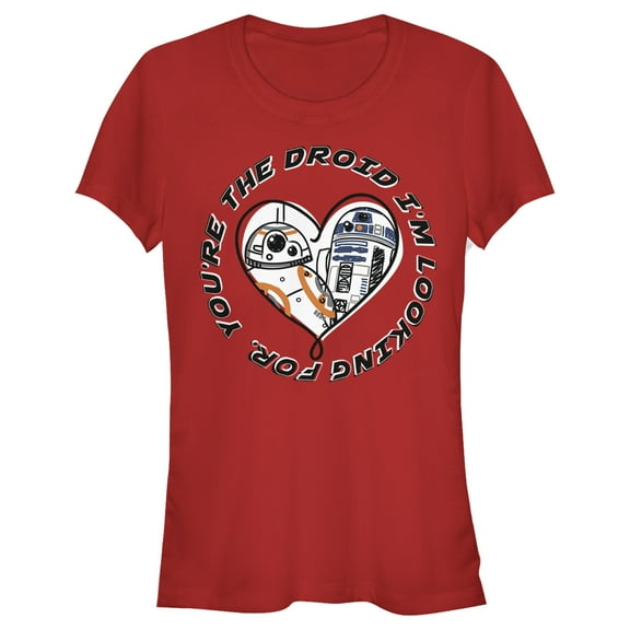 Junior's Star Wars The Last Jedi R2-D2 and BB-8 You're the Droid I'm Looking For  Graphic Tee Red Small