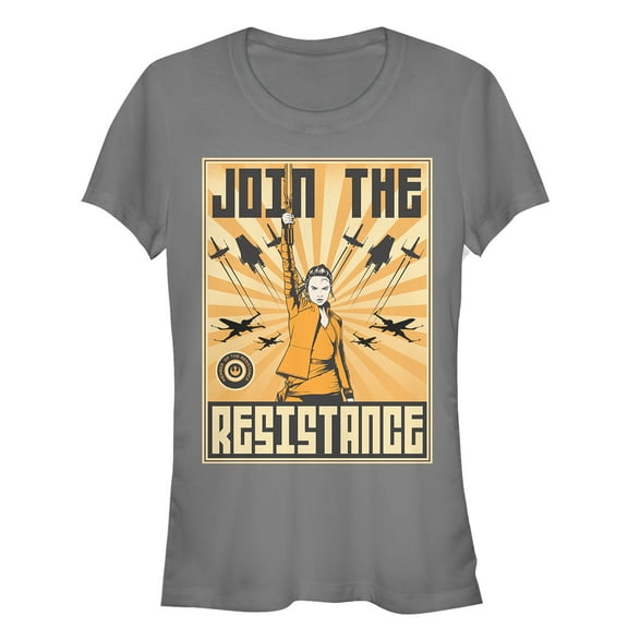 Junior's Star Wars The Last Jedi Rey Propaganda Frame Graphic Tee Charcoal 2X Large