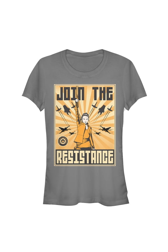 Junior's Star Wars The Last Jedi Rey Propaganda Frame  Graphic Tee Charcoal Medium