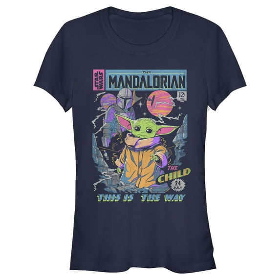 Junior's Star Wars: The Mandalorian 12 Cents Retro Comic Graphic Tee Navy Blue Large