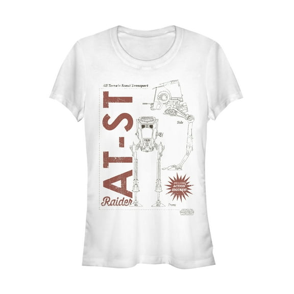 Junior's Star Wars: The Mandalorian AT-ST Action Figure Graphic Tee White Medium