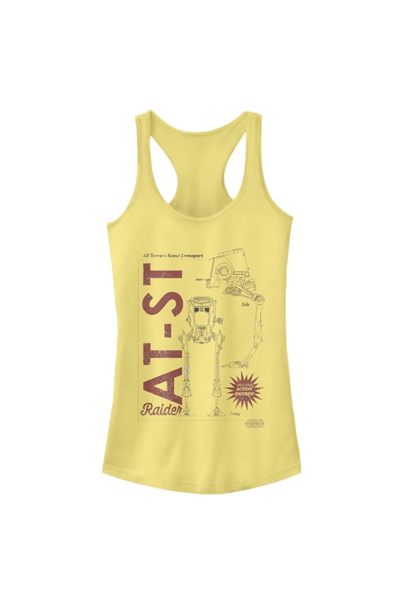 Junior's Star Wars: The Mandalorian AT-ST Action Figure Racerback Tank Top Banana X Large