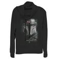 thumbnail image 1 of Junior's Star Wars: The Mandalorian Bounty Hunter Shadow  Cowl Neck Sweatshirt Black X Small, 1 of 3