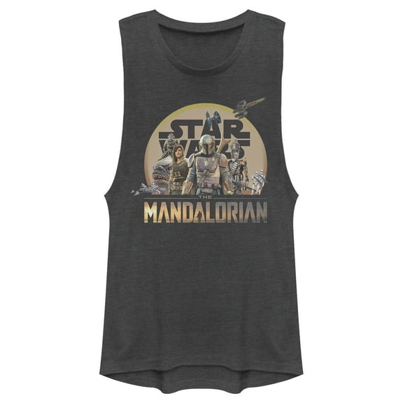 Junior's Star Wars: The Mandalorian Character Collage  Festival Muscle Graphic Tee Charcoal Small