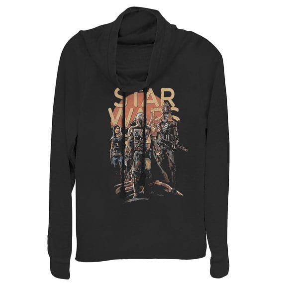 Junior's Star Wars: The Mandalorian Character Entourage Cowl Neck Sweatshirt Black Medium