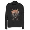 thumbnail image 1 of Junior's Star Wars: The Mandalorian Character Entourage Cowl Neck Sweatshirt Black Small, 1 of 3