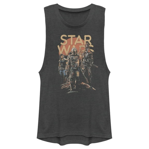 Junior's Star Wars: The Mandalorian Character Entourage  Festival Muscle Graphic Tee Charcoal X Small