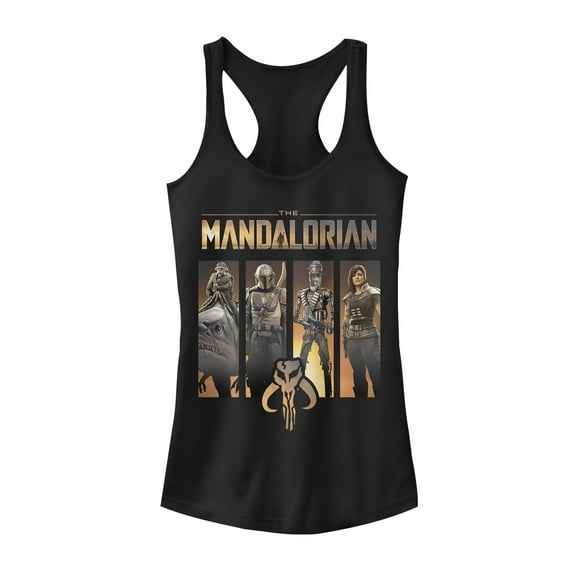 Junior's Star Wars: The Mandalorian Character Panel  Racerback Tank Top Black X Large