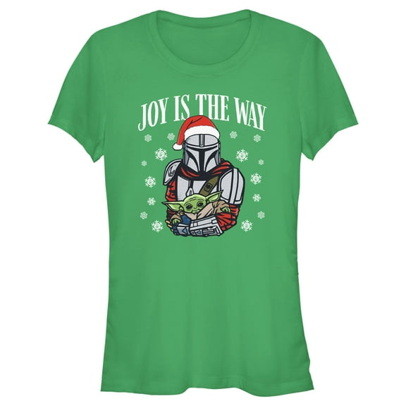 Junior's Star Wars: The Mandalorian Christmas Grogu and Din Djarin Joy is the Way Graphic Tee Kelly Green X Large
