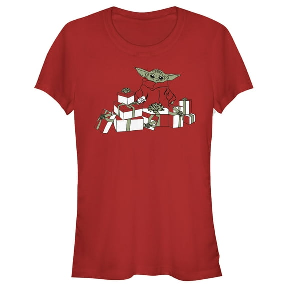 Junior's Star Wars: The Mandalorian Christmas The Child Gifts Galore Graphic Tee Red Large