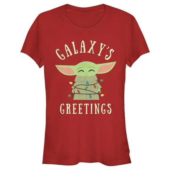 Junior's Star Wars The Mandalorian Christmas The Child Greetings  Graphic Tee Red 2X Large