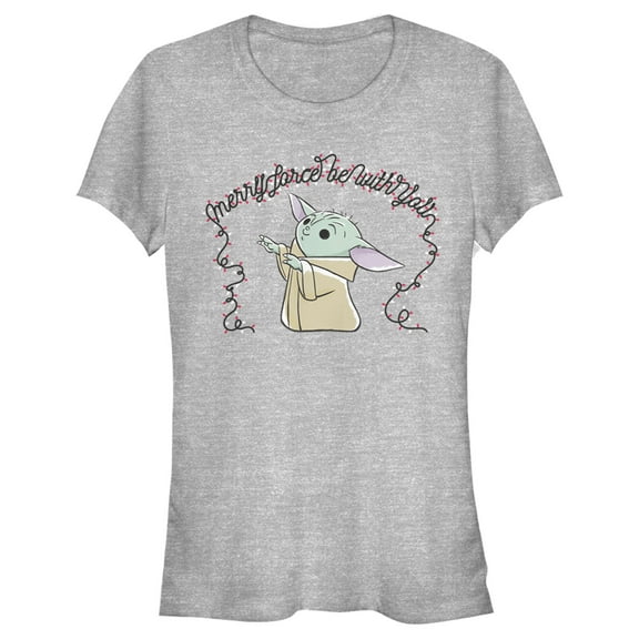 Junior's Star Wars: The Mandalorian Christmas The Child Light Up Letters  Graphic Tee Athletic Heather 2X Large