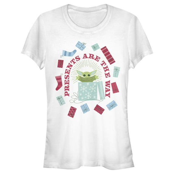 Junior's Star Wars: The Mandalorian Christmas The Child Presents Are The Way Graphic Tee White Large