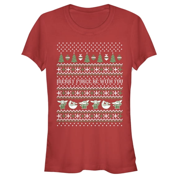 Junior's Star Wars: The Mandalorian Christmas The Child Ugly Force-mas Graphic Tee Red Small