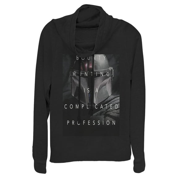 Junior's Star Wars: The Mandalorian Complicated Bounty Hunting  Cowl Neck Sweatshirt Black X Large