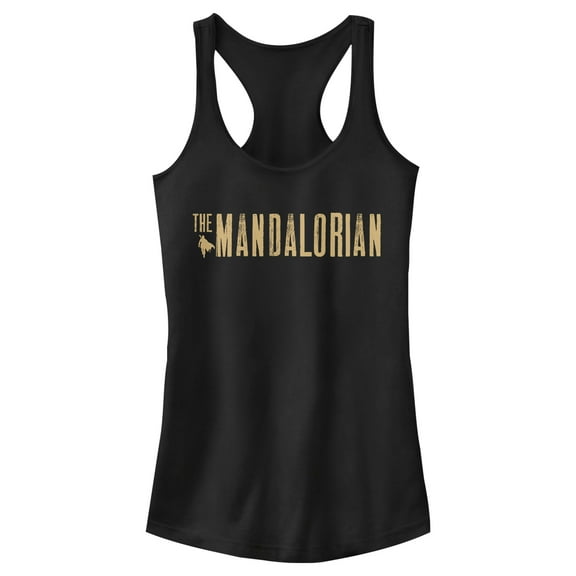 Junior's Star Wars: The Mandalorian Distressed Logo  Racerback Tank Top Black Large