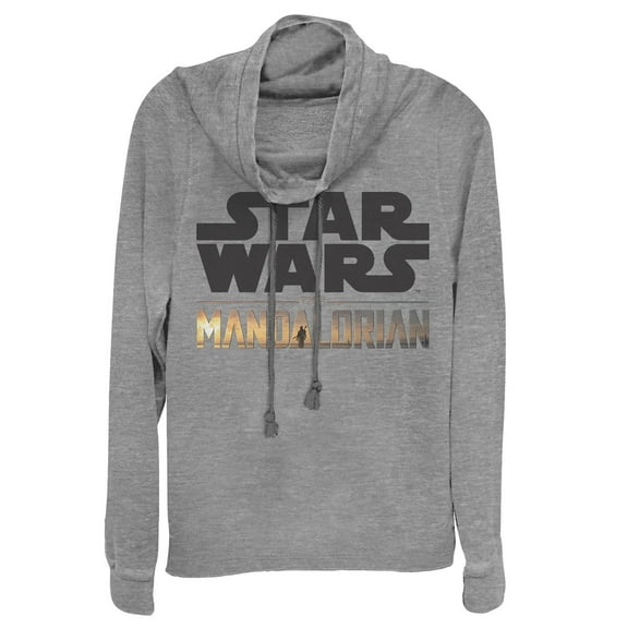 Junior's Star Wars: The Mandalorian Double Logo  Cowl Neck Sweatshirt Gray Heather Large