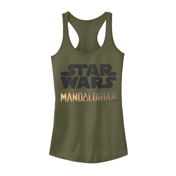 Junior's Star Wars: The Mandalorian Double Logo Racerback Tank Top Military Green Small