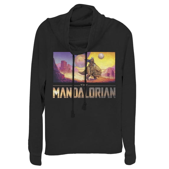 Junior's Star Wars: The Mandalorian Dreamscape Journey Cowl Neck Sweatshirt Black Large