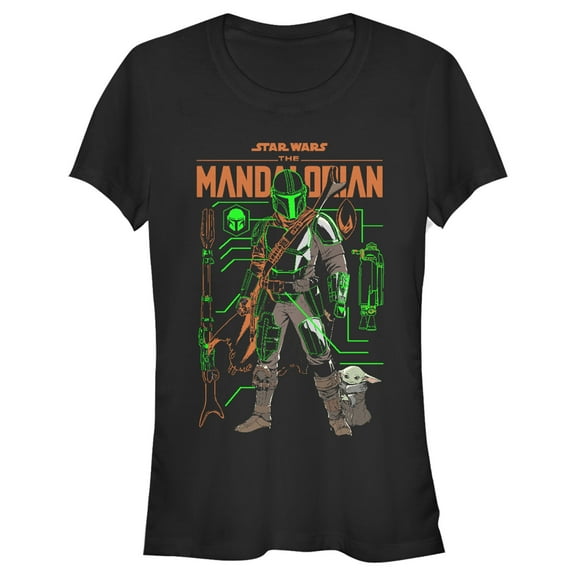Junior's Star Wars: The Mandalorian Duo Schematics  Graphic Tee Black Small