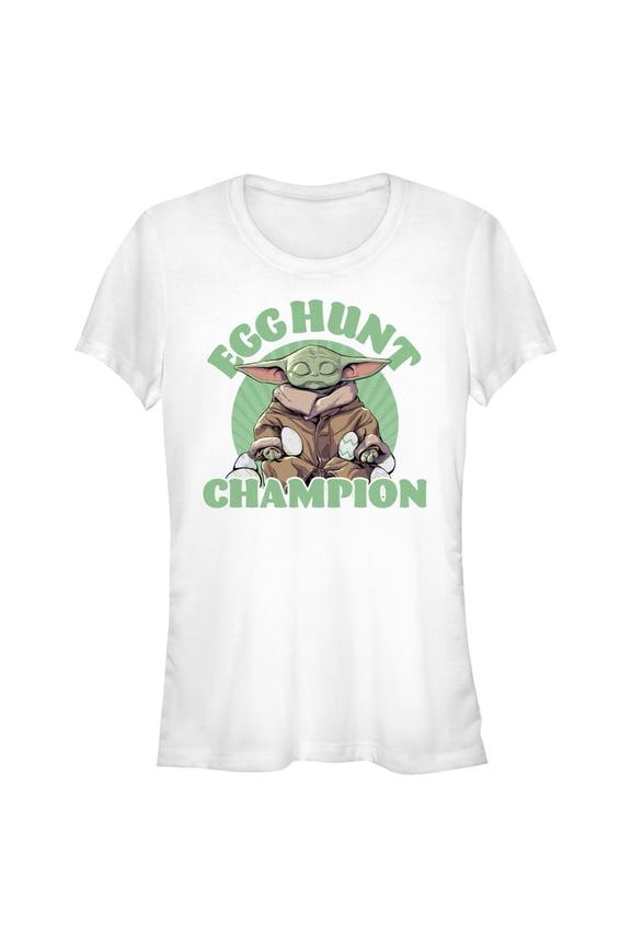 Junior's Star Wars: The Mandalorian Easter Grogu Egg Hunt Champion Graphic Tee White Medium
