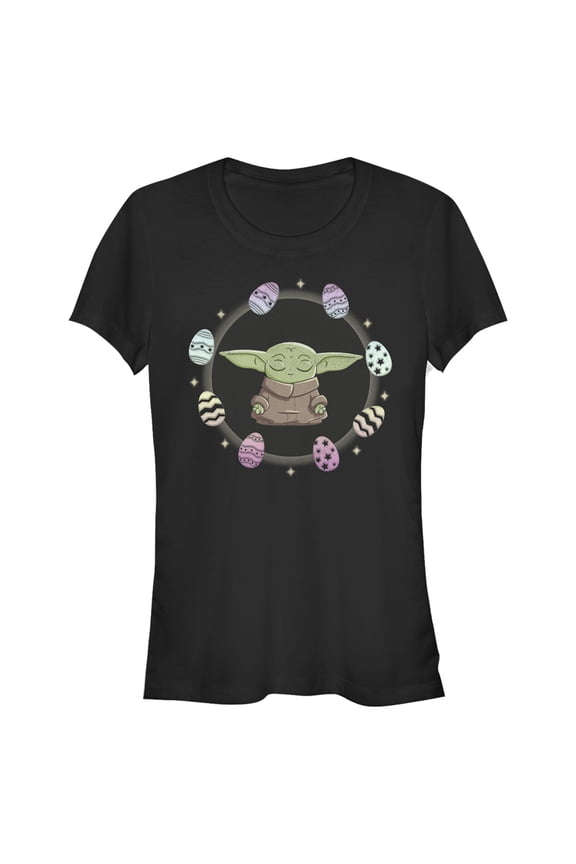 Junior's Star Wars: The Mandalorian Grogu Easter Egging Around Graphic Tee Black Medium