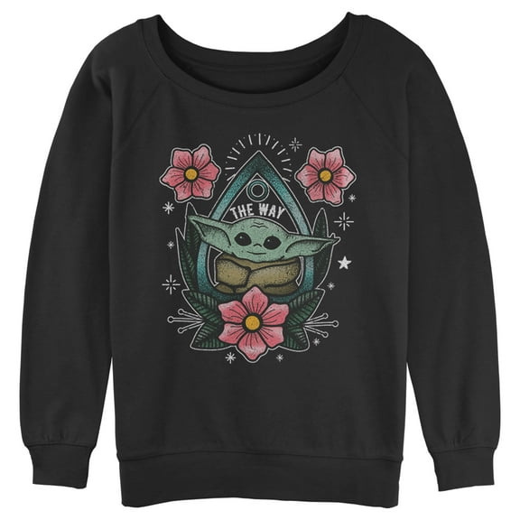 Junior's Star Wars: The Mandalorian Grogu Flower Tattoo  Sweatshirt Black Small