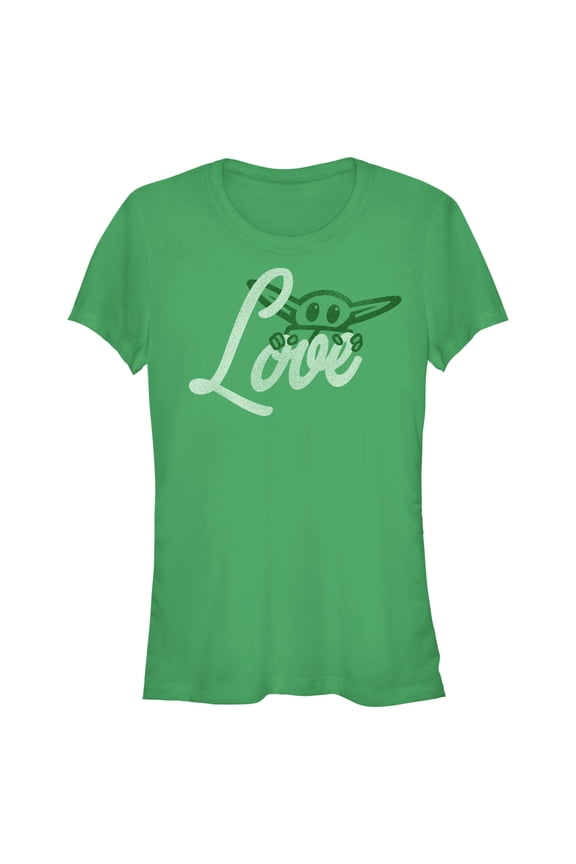 Junior's Star Wars: The Mandalorian Grogu Gazing Love Graphic Tee Kelly Green Small