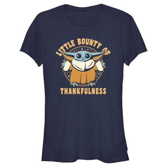 Junior's Star Wars: The Mandalorian Grogu Little Bounty of Thankfulness Graphic Tee Navy Blue Large