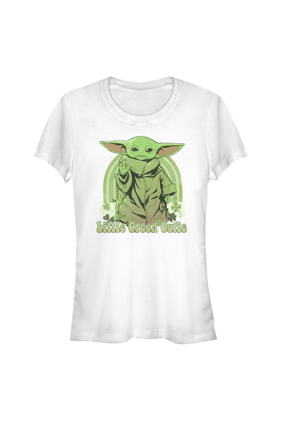 Junior's Star Wars: The Mandalorian Grogu St. Patrick's Day Little Green Cutie Graphic Tee White Large
