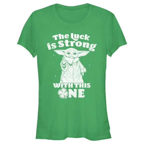 Junior's Star Wars: The Mandalorian Grogu St. Patrick's Day Stars Luck is Strong with this One  Graphic Tee Kelly Green X Large