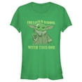 thumbnail image 1 of Junior's Star Wars: The Mandalorian Grogu St. Patrick's Day The Luck is Strong With This One Graphic Tee Kelly Green Small, 1 of 3