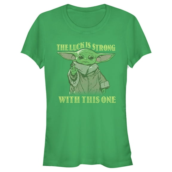 Junior's Star Wars: The Mandalorian Grogu St. Patrick's Day The Luck is Strong With This One Graphic Tee Kelly Green Small