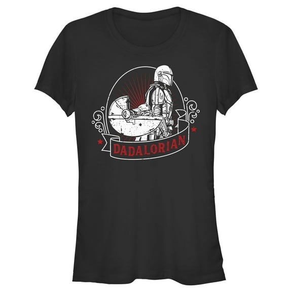 Junior's Star Wars: The Mandalorian Grogu and Din Djarin Dadalorian Cradle Sketch  Graphic Tee Black / 2 Large