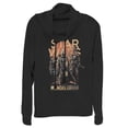 thumbnail image 1 of Junior's Star Wars: The Mandalorian Grunge Character Cowl Neck Sweatshirt Black X Small, 1 of 3