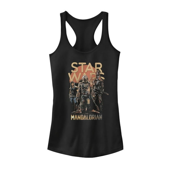 Junior's Star Wars: The Mandalorian Grunge Character  Racerback Tank Top Black Small