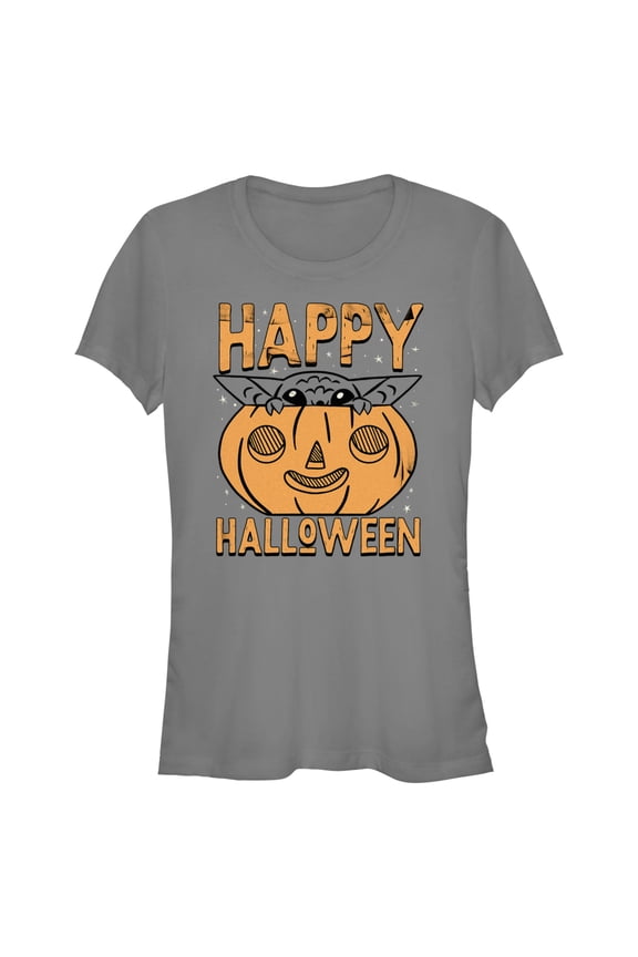Junior's Star Wars: The Mandalorian Halloween Grogu Pumpkin Peek Graphic Tee Charcoal Large