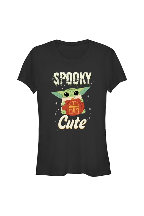 Junior's Star Wars: The Mandalorian Halloween Grogu Spooky Cute Pumpkin Graphic Tee Black Medium
