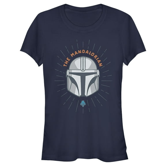 Junior's Star Wars: The Mandalorian Helmet Cartoon  Graphic Tee Navy Blue Large