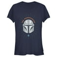 thumbnail image 1 of Junior's Star Wars: The Mandalorian Helmet Cartoon  Graphic Tee Navy Blue Small, 1 of 2