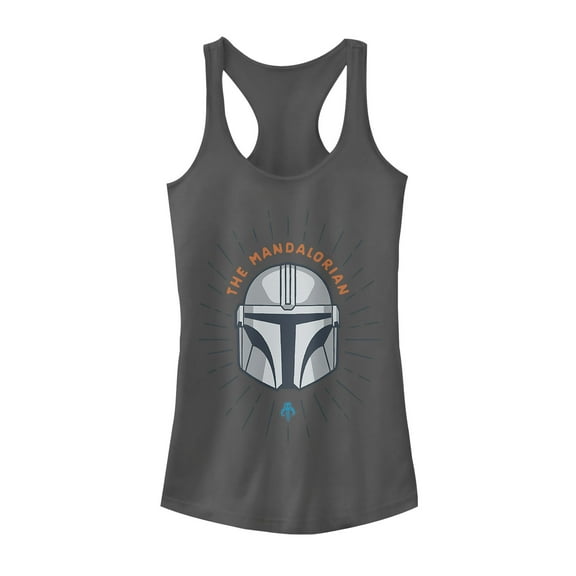 Junior's Star Wars: The Mandalorian Helmet Cartoon  Racerback Tank Top Charcoal Large