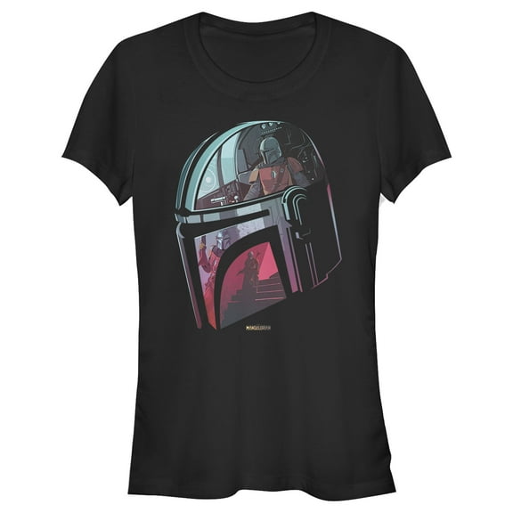 Junior's Star Wars: The Mandalorian Helmet Reflection Graphic Tee Black Large