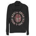 thumbnail image 1 of Junior's Star Wars: The Mandalorian Helmet Stamp  Cowl Neck Sweatshirt Black Medium, 1 of 3