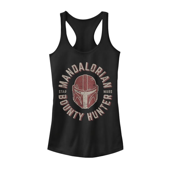 Junior's Star Wars: The Mandalorian Helmet Stamp Racerback Tank Top Black X Large