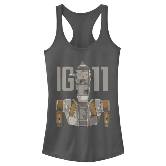 Junior's Star Wars: The Mandalorian IG-11 Droid Illustrated  Racerback Tank Top Charcoal X Large