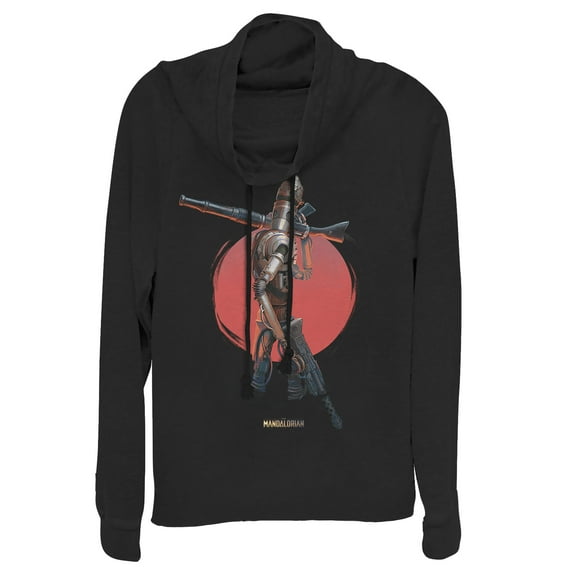 Junior's Star Wars: The Mandalorian IG-11 Dusty Sunset Cowl Neck Sweatshirt Black Small