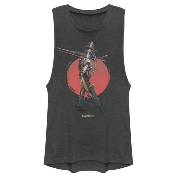 Junior's Star Wars: The Mandalorian IG-11 Dusty Sunset Festival Muscle Graphic Tee Charcoal 2X Large