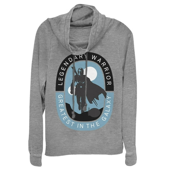 Junior's Star Wars: The Mandalorian Legendary Warrior Cowl Neck Sweatshirt Gray Heather 3X Large